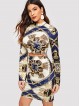 Mock-neck Scarf Print Crop Top and Skirt Set